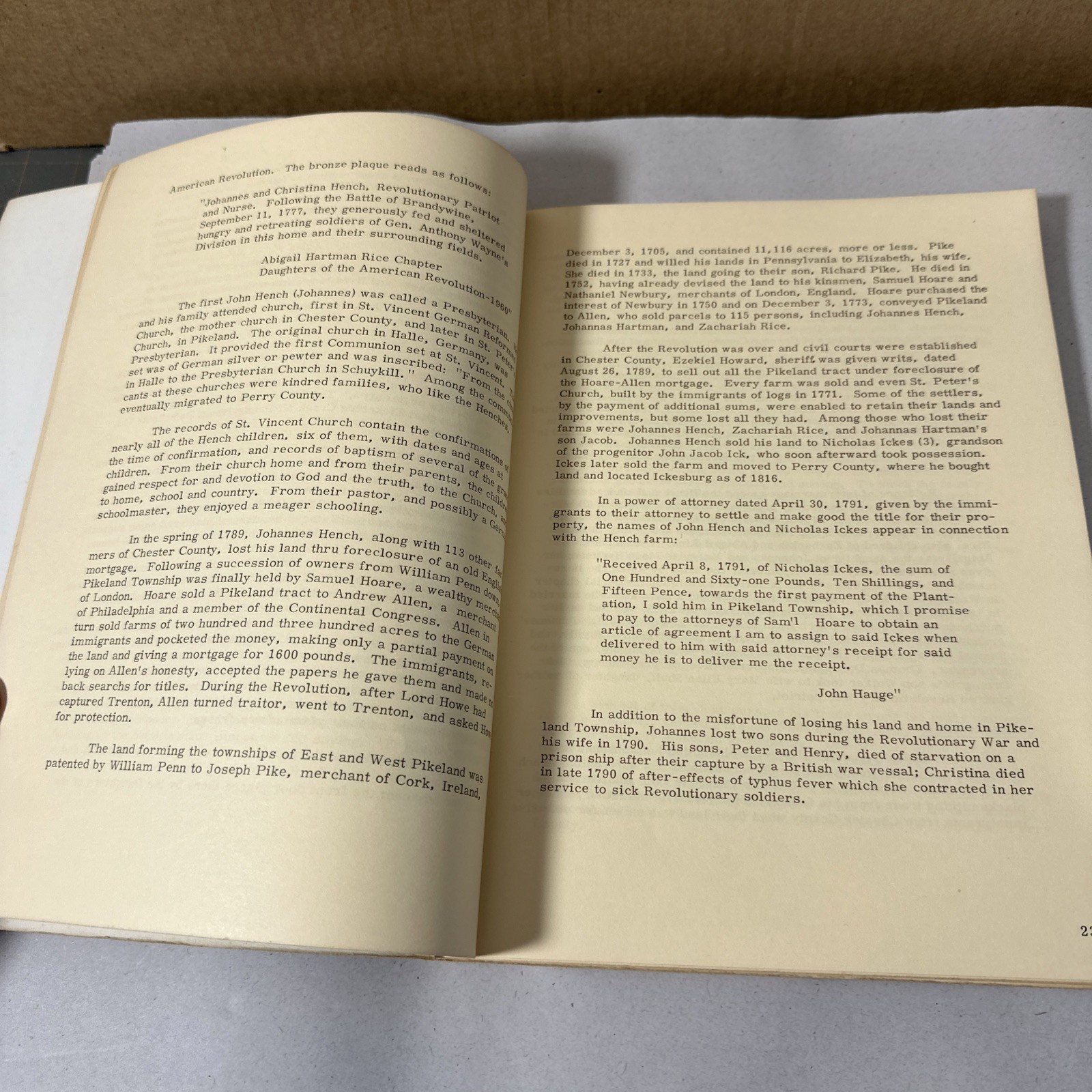 The Jeremiah Hench Family 1972 First Edition Genealogy Book Johannes Fench Rare