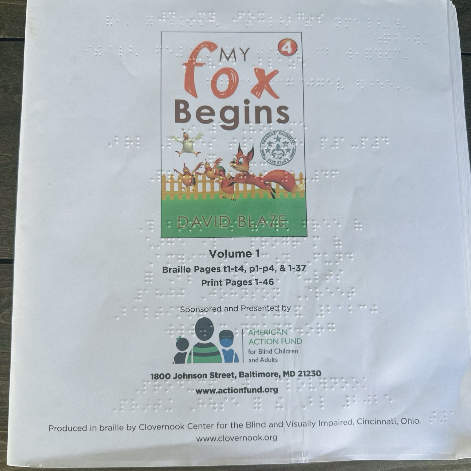 My Fox Begins (Braille for the Blind)