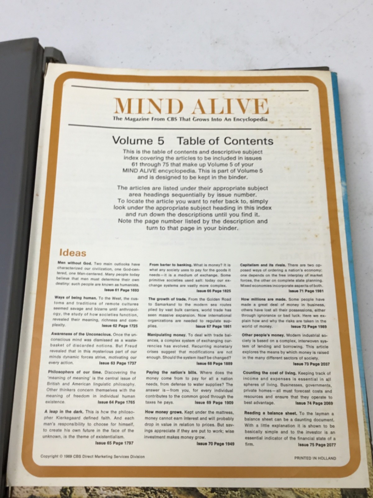 Mind Alive Encyclopedia Complete Set 8 Vol + Index. 1968-70 Binders