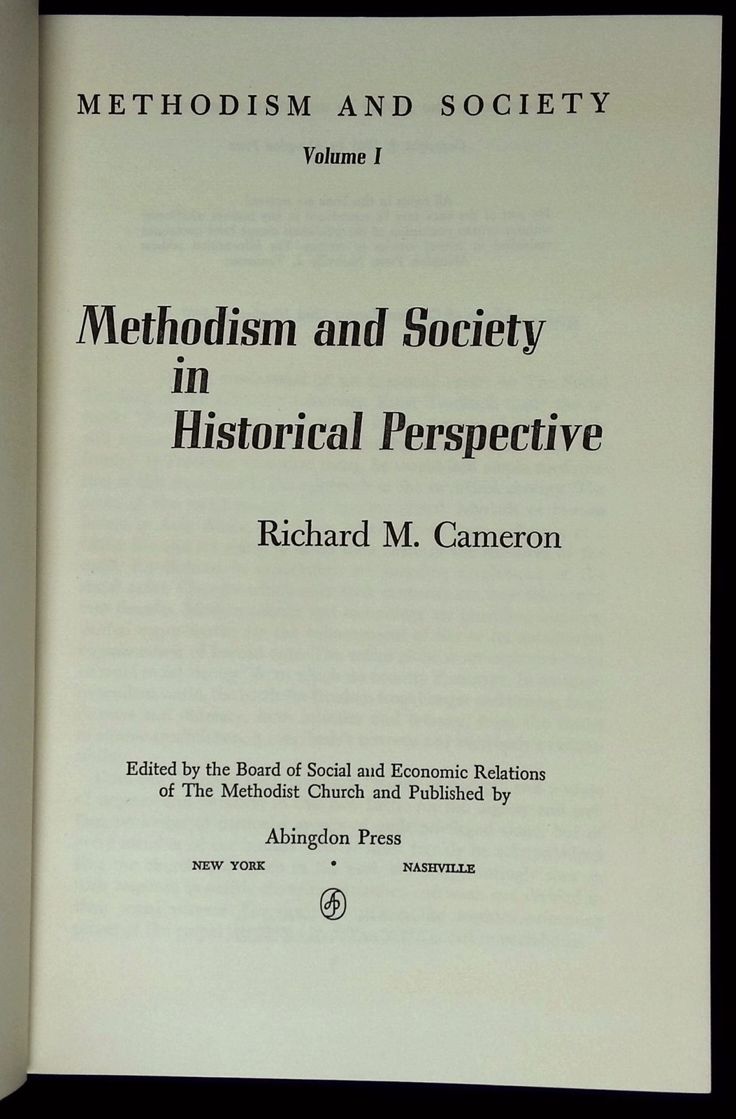 Richard M Cameron / Methodism and Society in Historical Perspective 1961