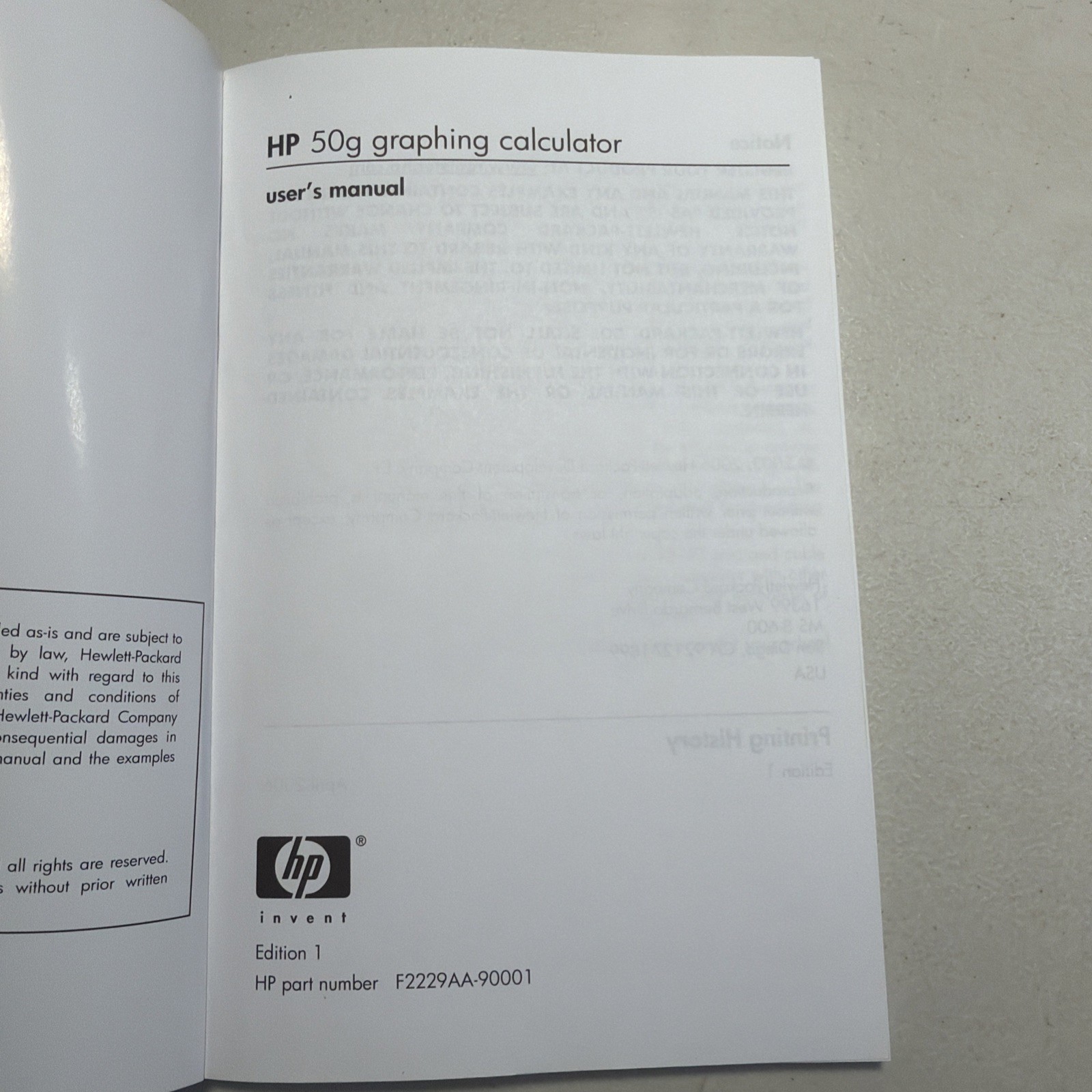 HP 50g Graphing Calculator User’s Manual 2006 Edition 1 by Hewlett Packard – VGC