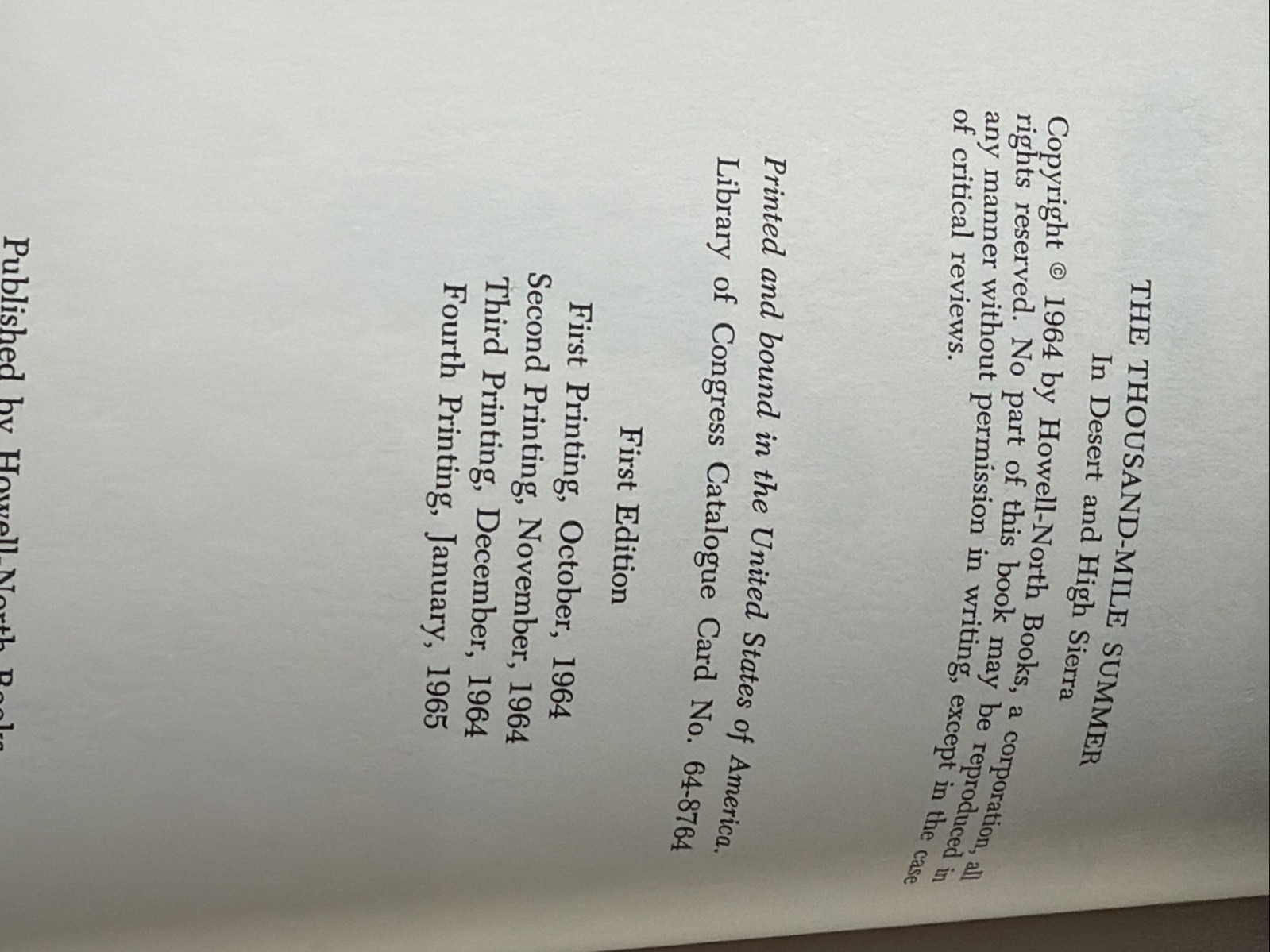 THE THOUSAND-MILE SUMMER: IN DESERT AND HIGH SIERRA By Colin Fletcher B-11626