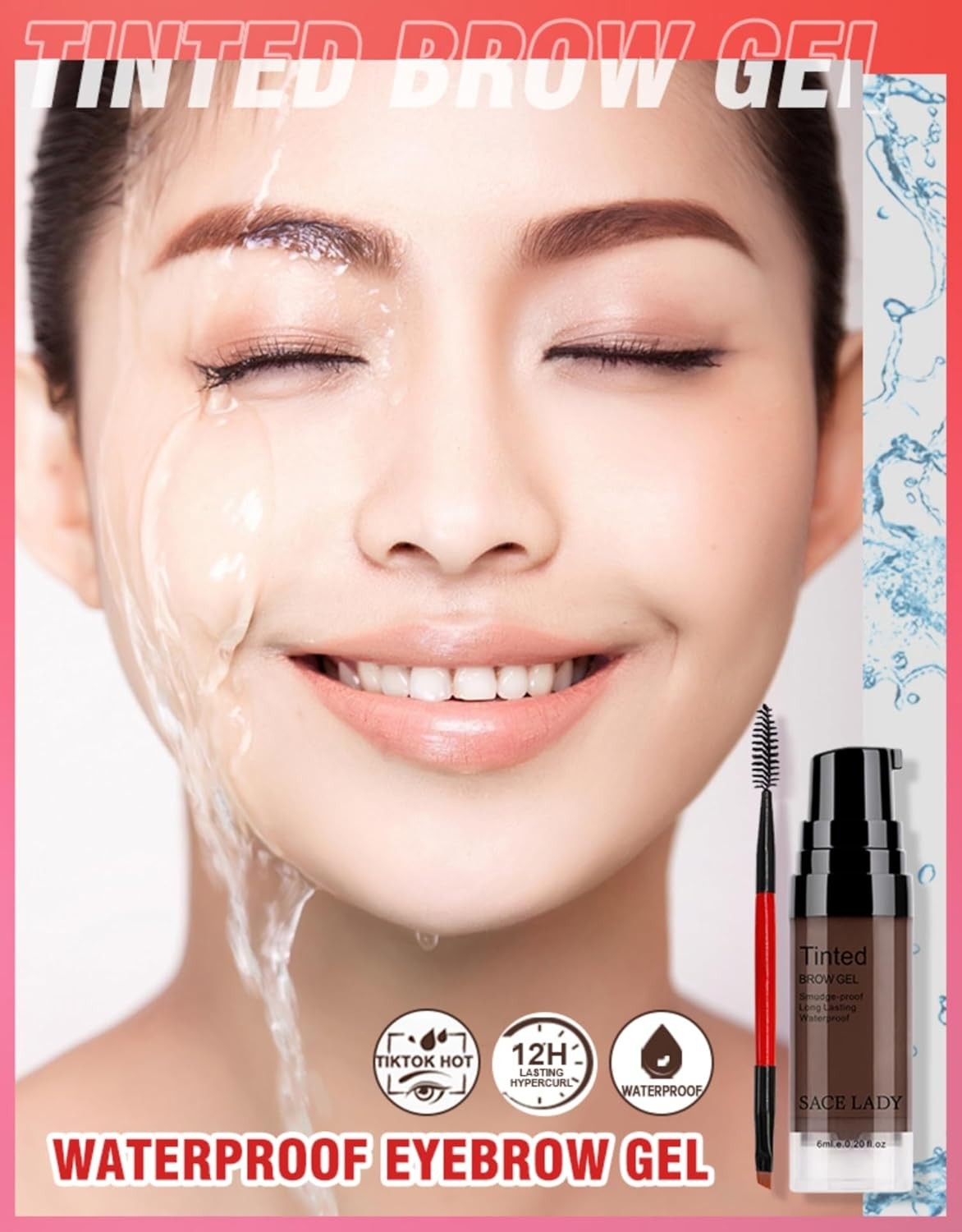 SACE LADY 3D Eyebrow Gel Long Lasting 24 0.2 Fl Oz (Pack of 1), DARK BROWN