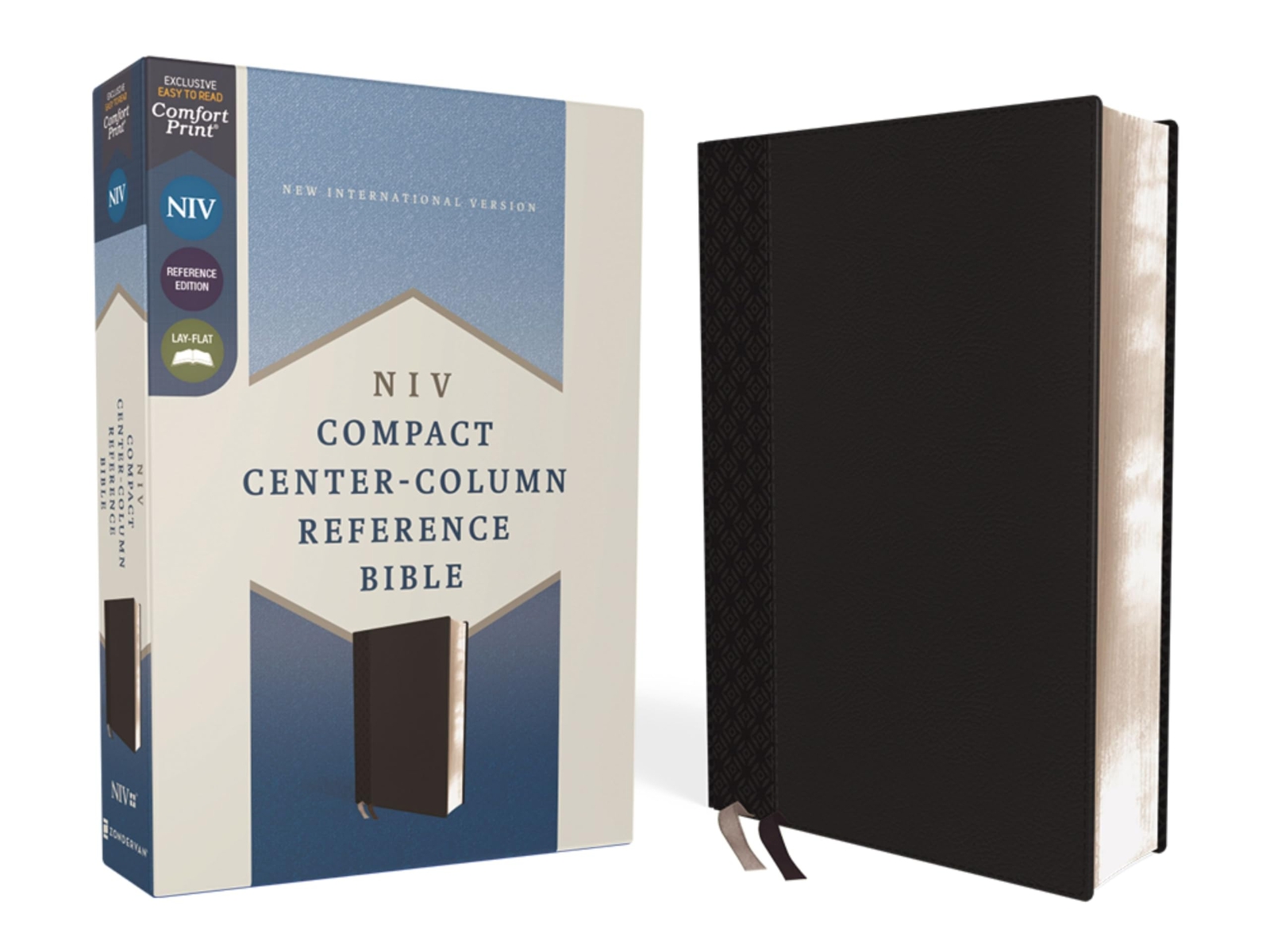NIV, Compact Center-Column Reference Bible, Leathersoft, Black, Red Letter,