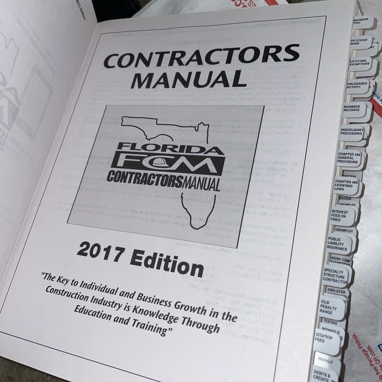 Florida Contractors Manual FCM 2017 Edition W/ Index Tabs HEAVY HARDCOVER BOOK