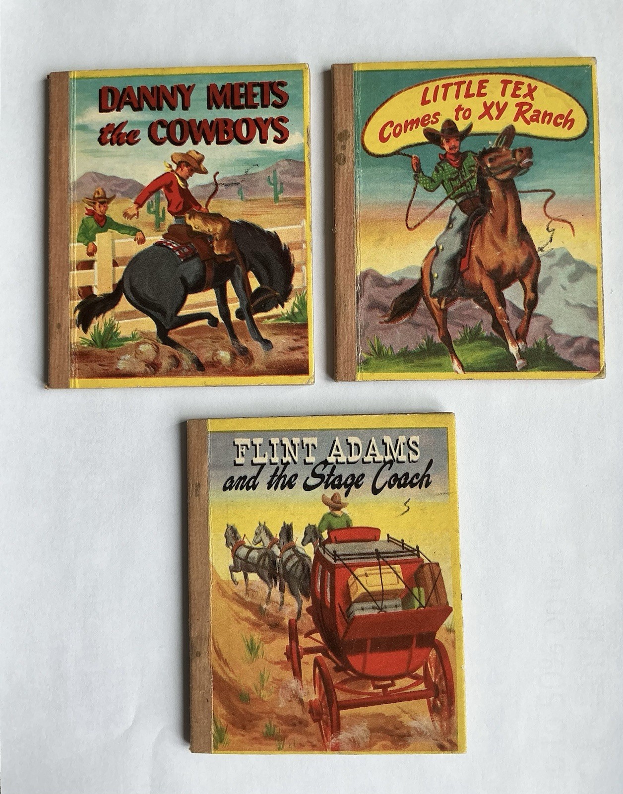 THREE 1949 VINTAGE “SWAP-IT” BOOKS MINI ILLUSTRATED STORIES COWBOYS 4.25” x 3.5”