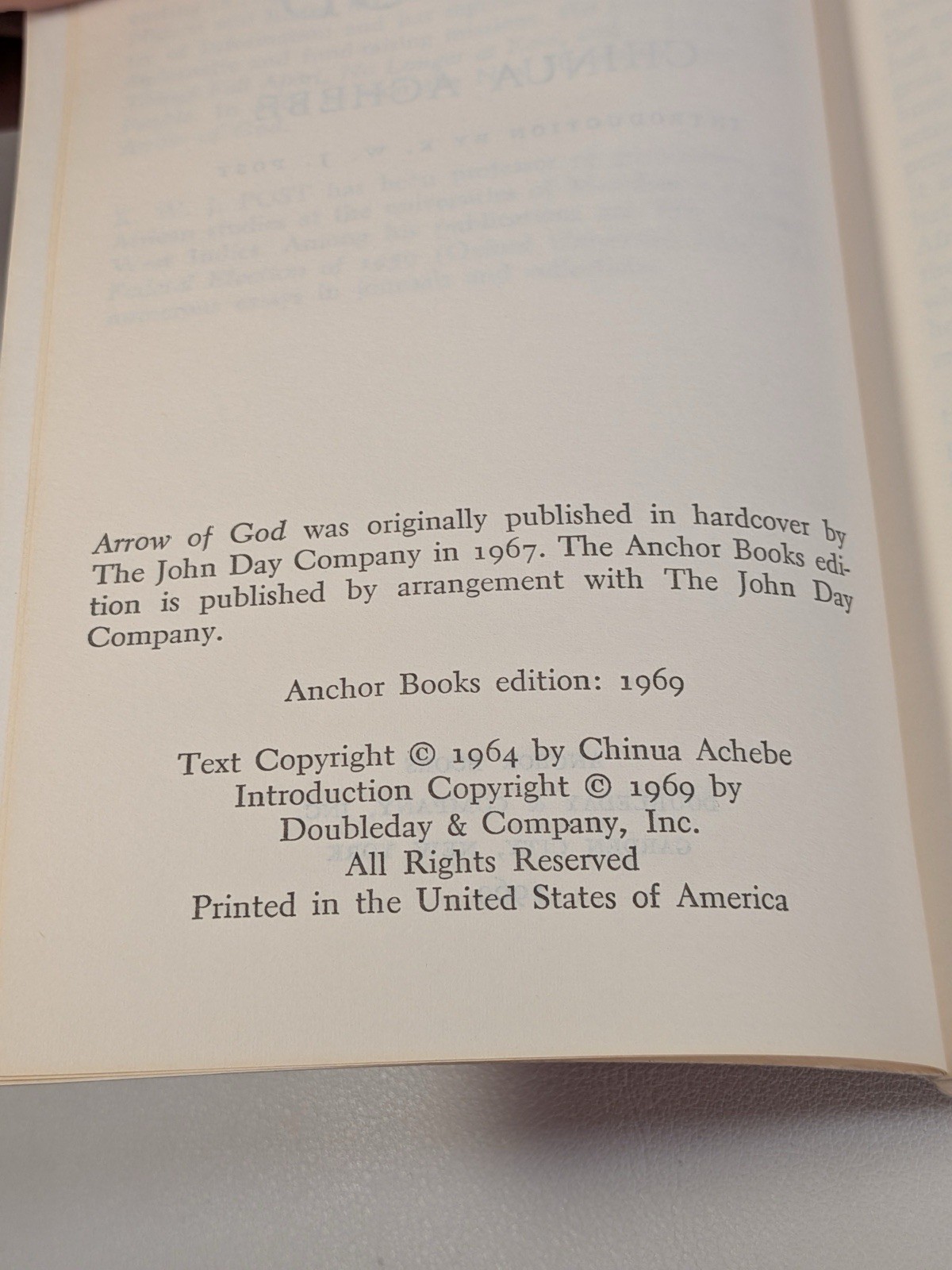 Arrow of God by Chinua Achebe Doubleday Anchor Books 1969 Paperback RARE Vintage