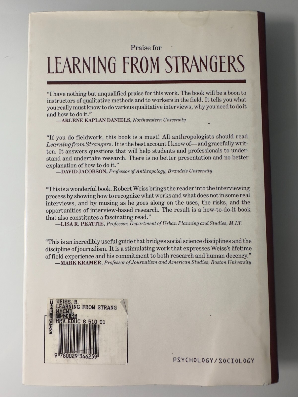 Learning From Strangers by Robert S Weiss Hardcover Nonfiction Social Sciences