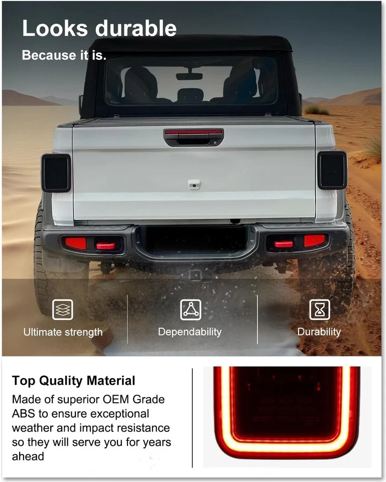 Smoked LED Tail Lights for 2020-2026 Jeep Gladiator JT Accessories, Black Housin