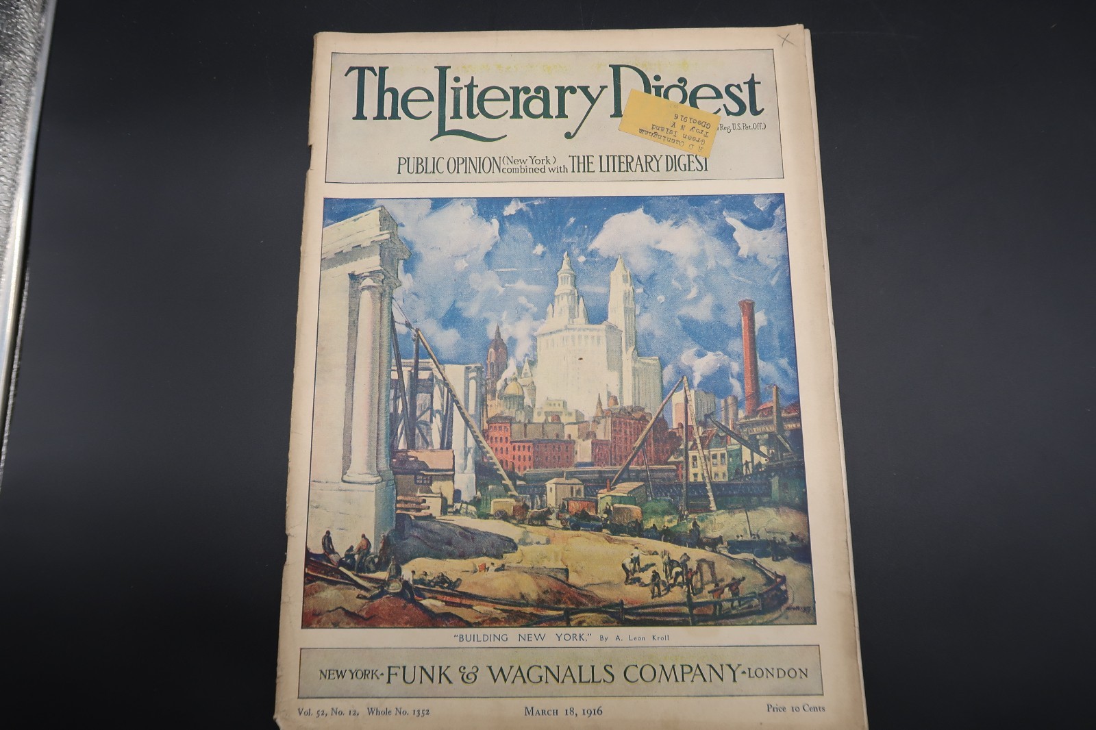 Antique Literary Digest Mar 18 1916 Funk & Wagnalls Vol 52 #12 A. Leon Kroll Art