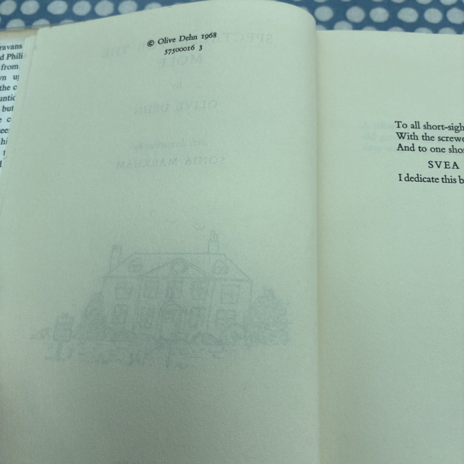 Spectacles For The Mole by Olive Dehn 1968 1st Edition Hardback In Dustjacket