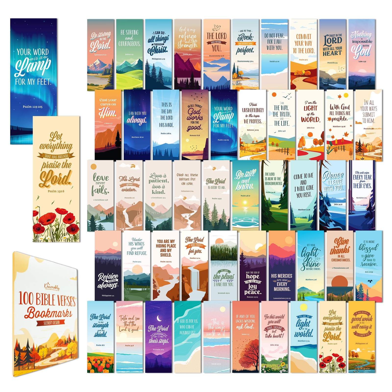 Decorably 100 Pack 2×6.5in Christian Bookmarks for Women and Men – Multicolor