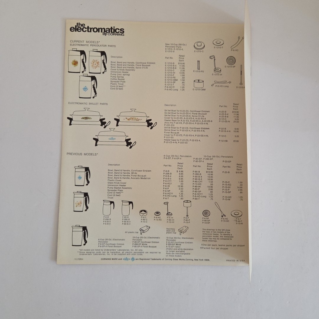 Corning Ware 1973 Sales Catalog Electromatics Lot Spice O’life Cornflower