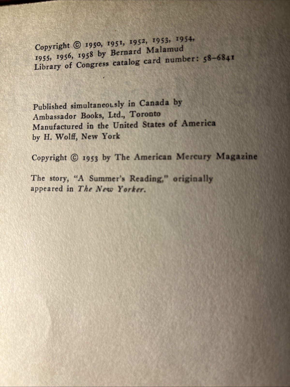 The Magic Barrel Bernard Malamud 1958 HC/DJ 1st Ed. Jewish Lit. America Italy