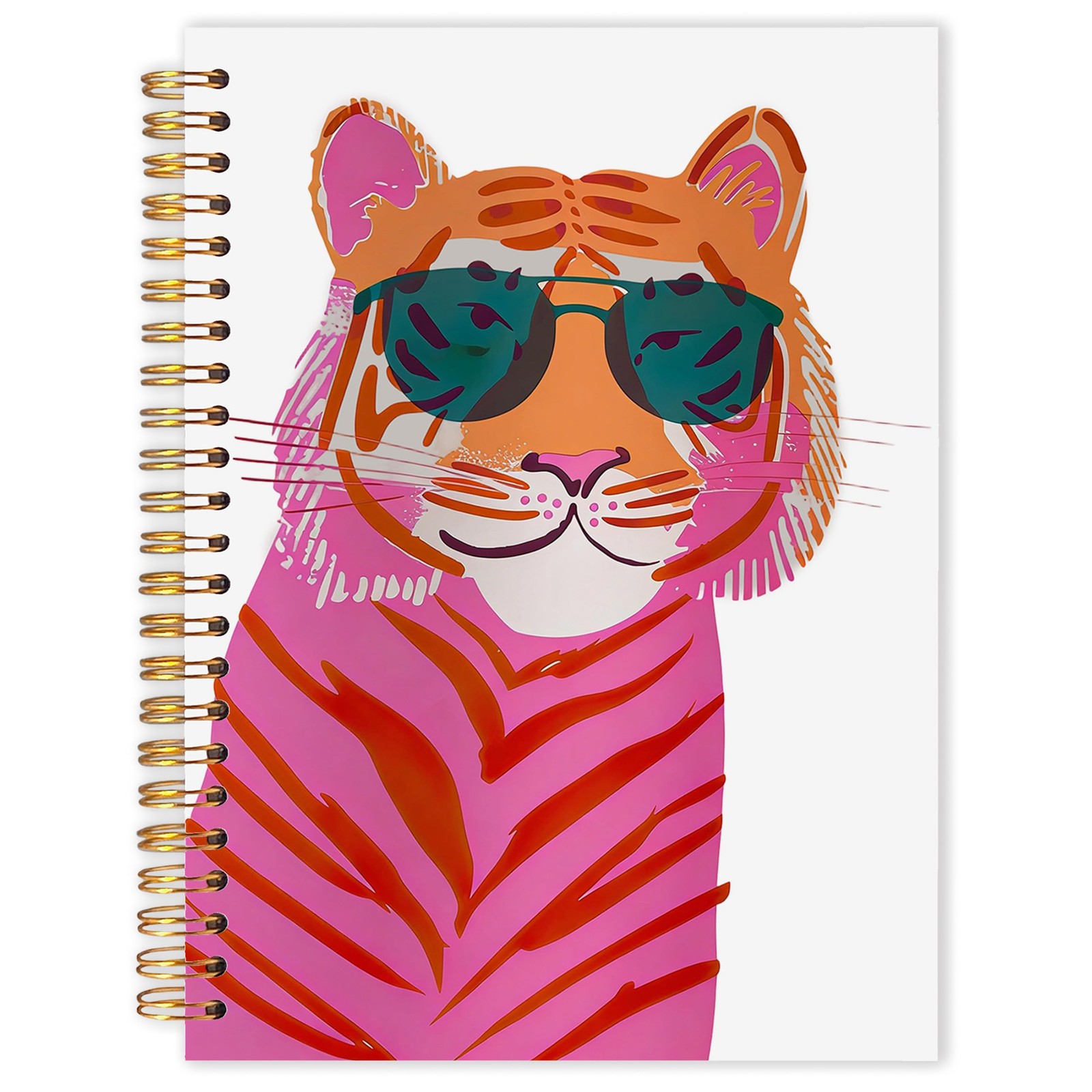 Preppy Hot Pink and Orange Tiger Spiral Notebook 5.5×8.3 in, Pink Maximalist …