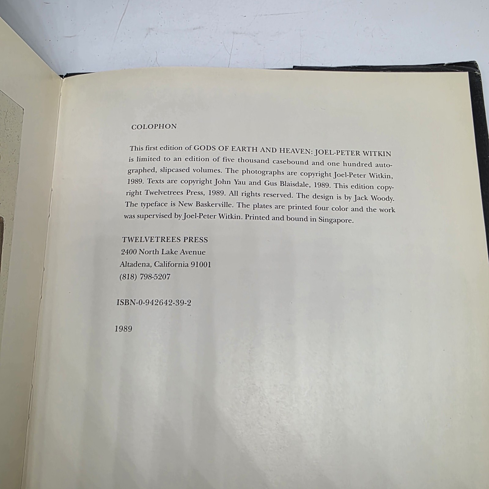 Joel Peter Witkin Gods of Earth and Heaven 1989 Twelvetrees Press 1st Edition