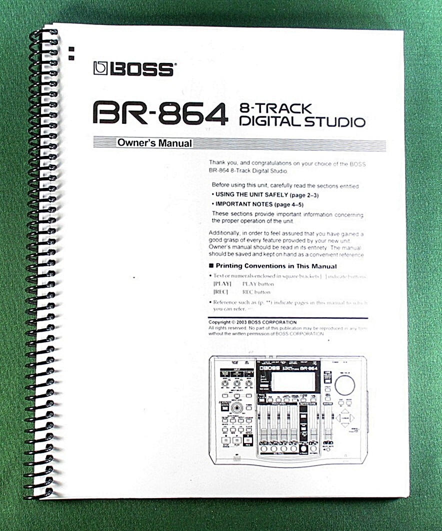 Boss BR-864 Owner’s Instruction Manual: 200 Pages & Protective Covers!