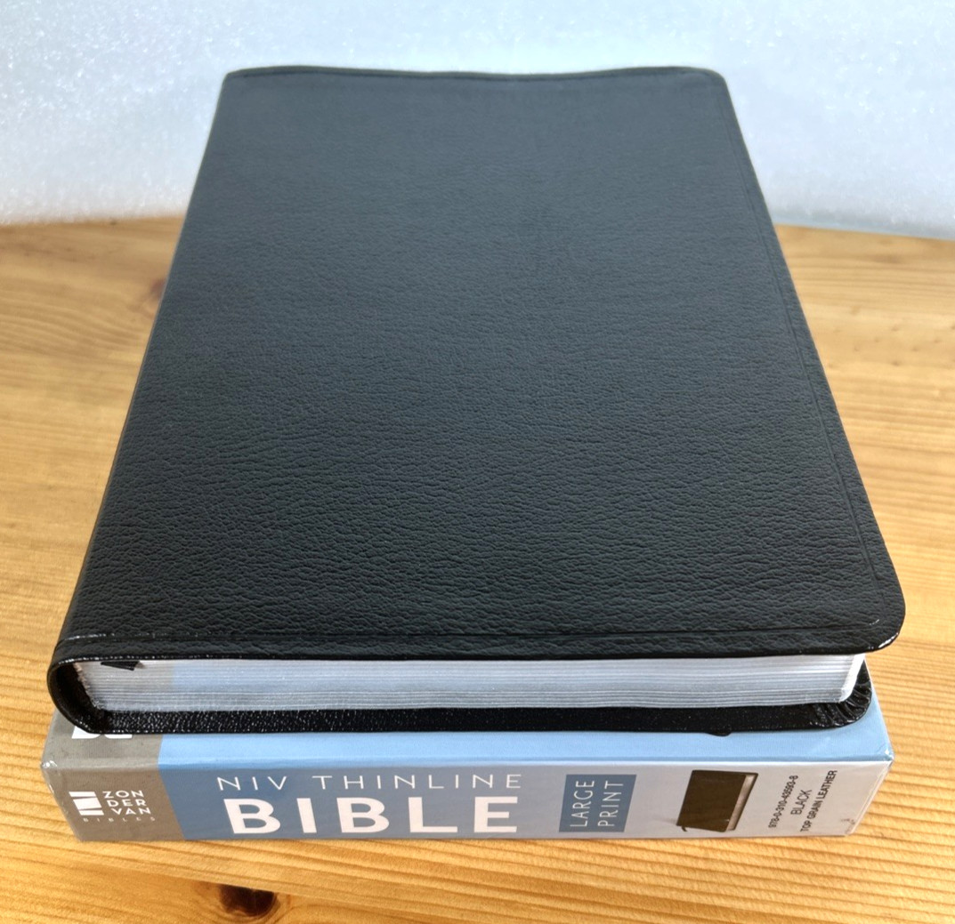 NIV Thinline Bible Large Print Black Top Grain Leather Red Letter New