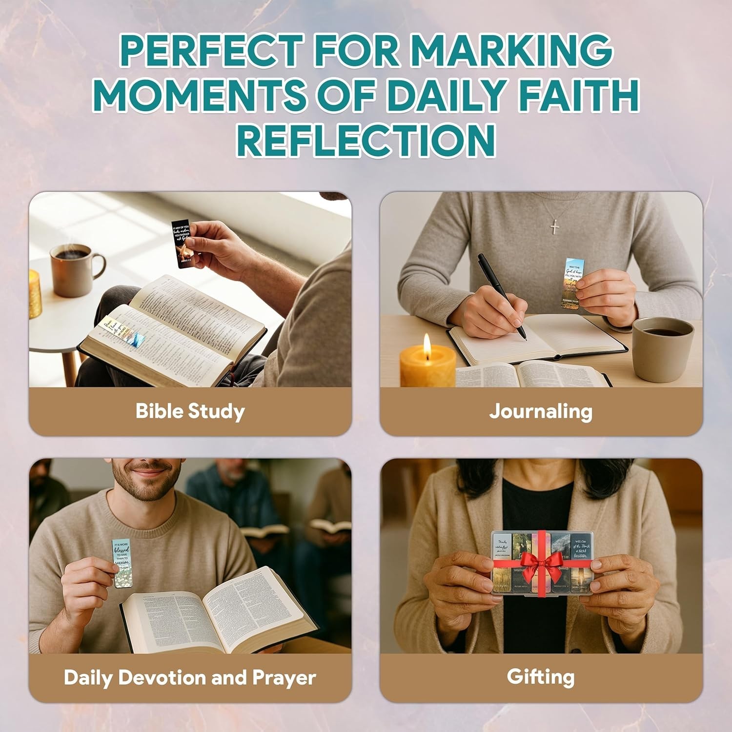 Decorably 50 Pack 0.8×2.3in Bible Religious Magnetic Bookmarks, Unique Motivatio