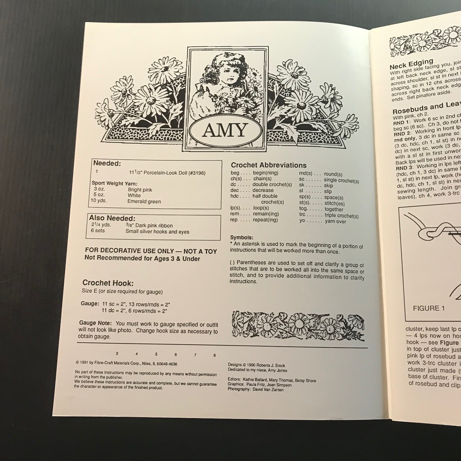 Amy Crochet Pattern Booklet Fibre-Craft 1990 Doll Clothes FCM240