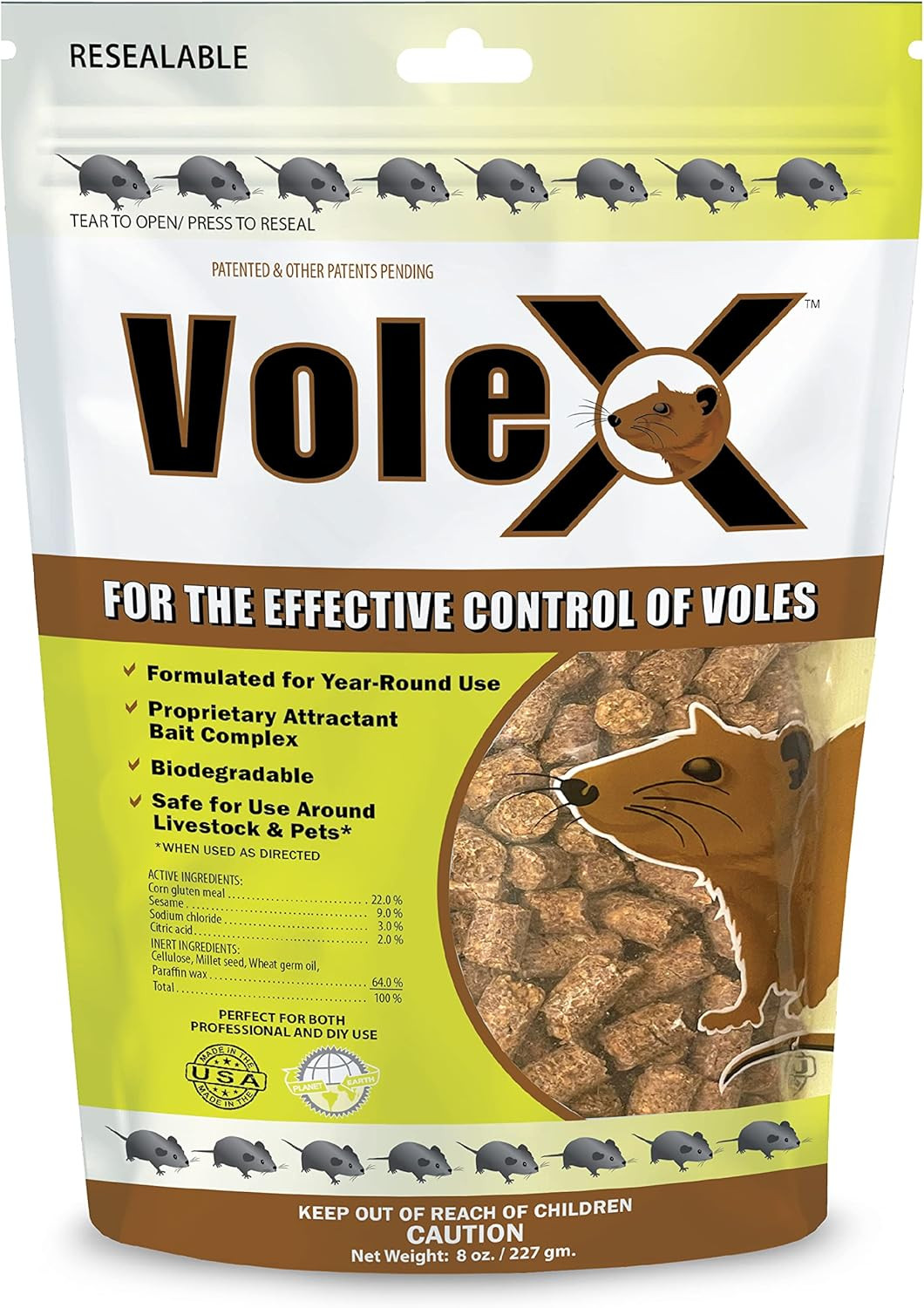 Volex All Natural Non Toxic Vole Killer Pellets 8Oz Safe for Crops Pets