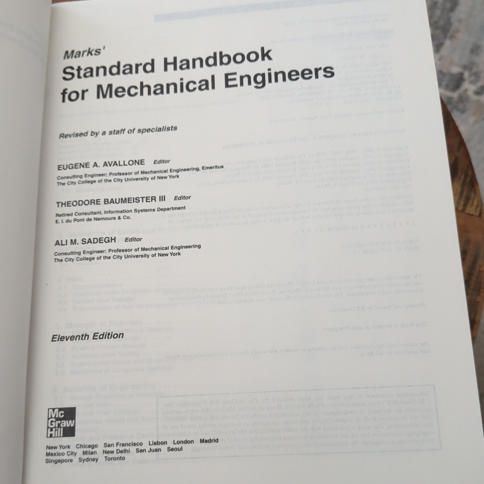 Marks’ Standard Handbook for Mechanical Engineers, 11th Edition ~ Hardcover