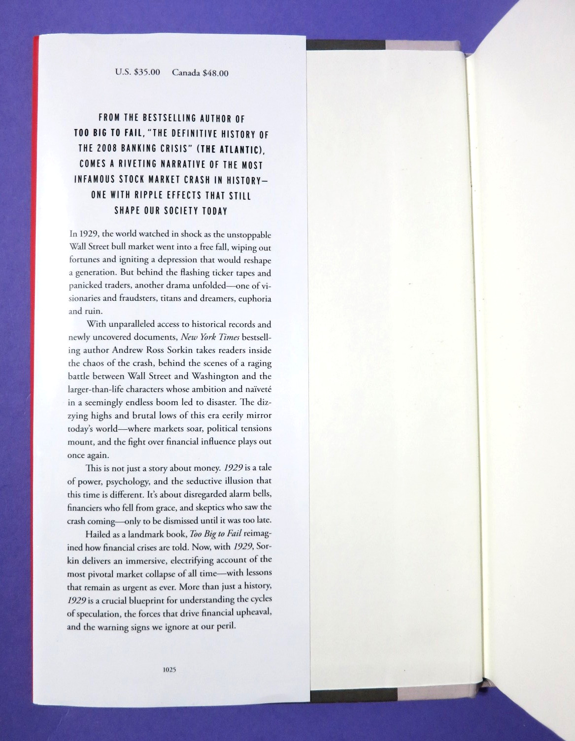 1929 by Andrew Ross Sorkin 2025 1st Edition/Print Hardcover DJ