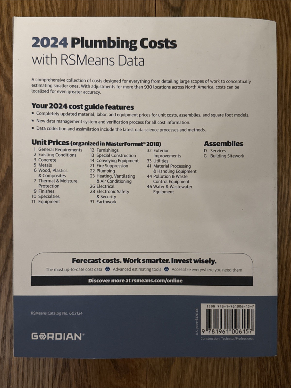 2024 GORDIAN RS MEANS PLUMBING COSTS with RSMeans Data 47th Edition EUC