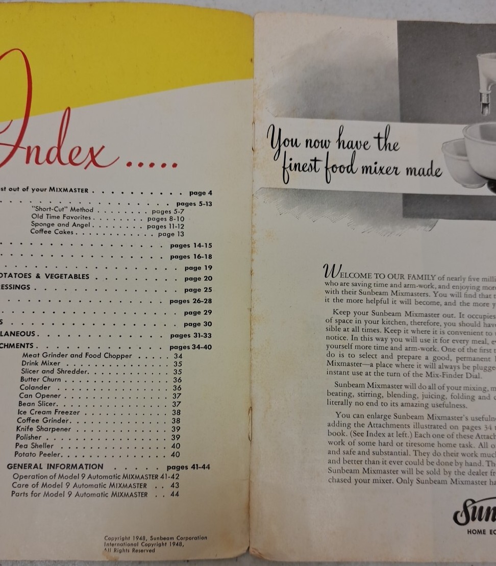 Vintage 1948 Sunbeam Automatic Mixmaster Instruction & Recipe Booklet #6.2.5