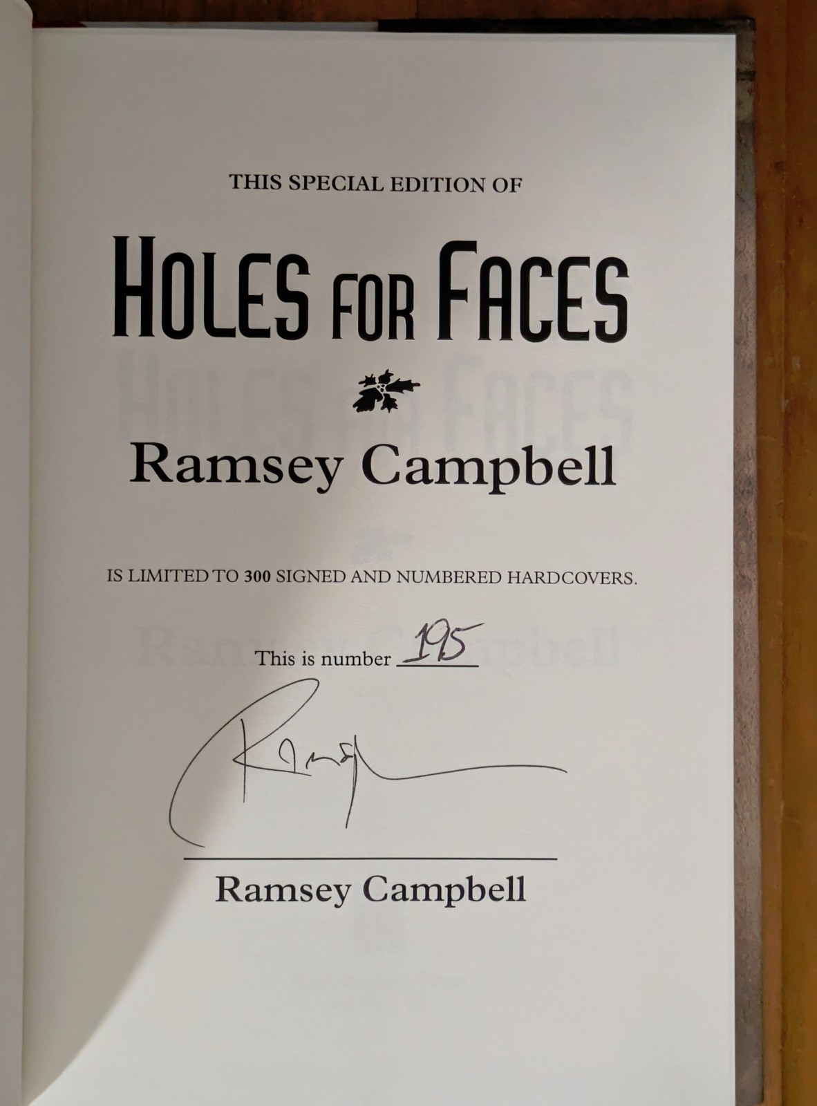 SIGNED: Holes For Faces by Ramsey Campbell 2013 Dark Regions Press Special Ed/HC