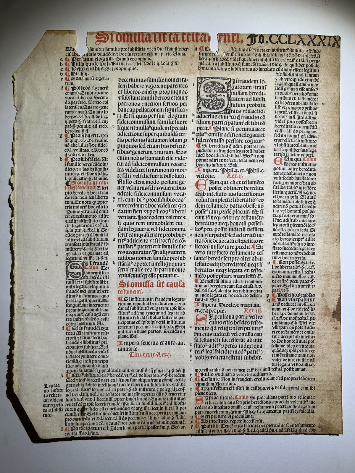 Early 1500’s Leaf from Codex Justinianus (Code of Justinian)