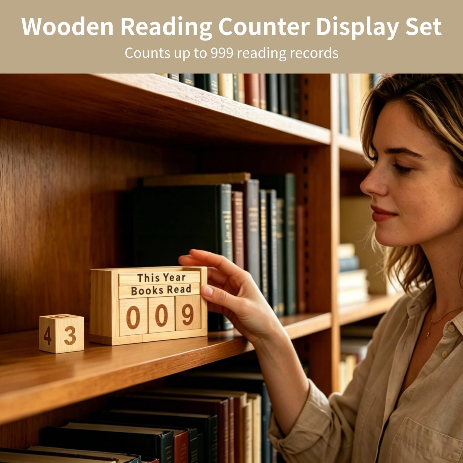 Wood Books Read Counter Decoration, 4.3 x 2.8 x 2.0 in Adjustable Reusable Bo…