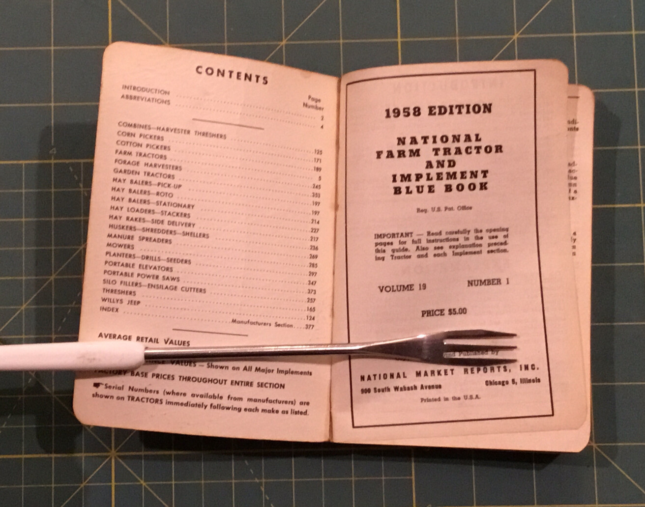 1958 NATIONAL FARM EQUIPMENT and IMPLEMENT BLUE BOOK, 382 Pages, INFORMATIVE!