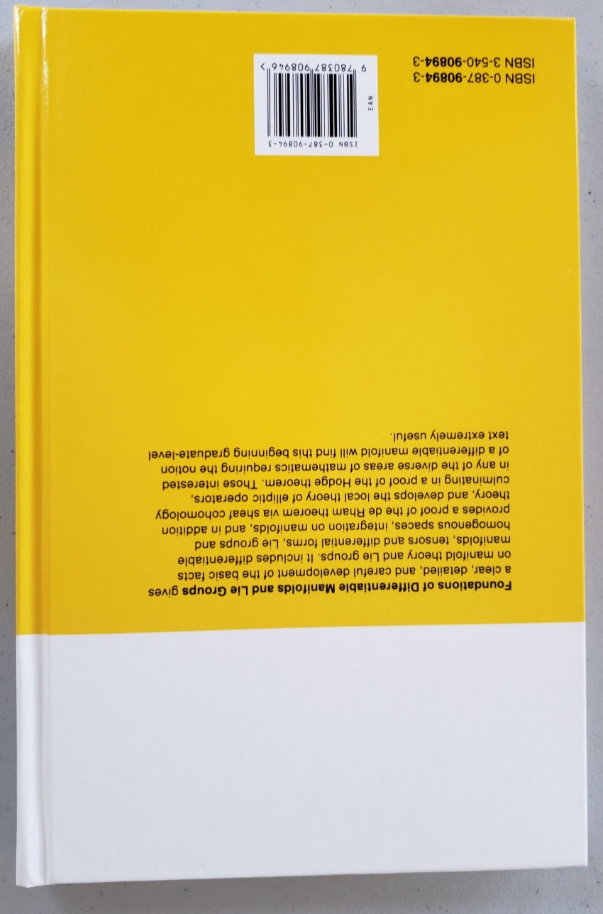 Foundations Differentiable Manifolds Lie Groups Warner Springer GTM 94 NEW NOS