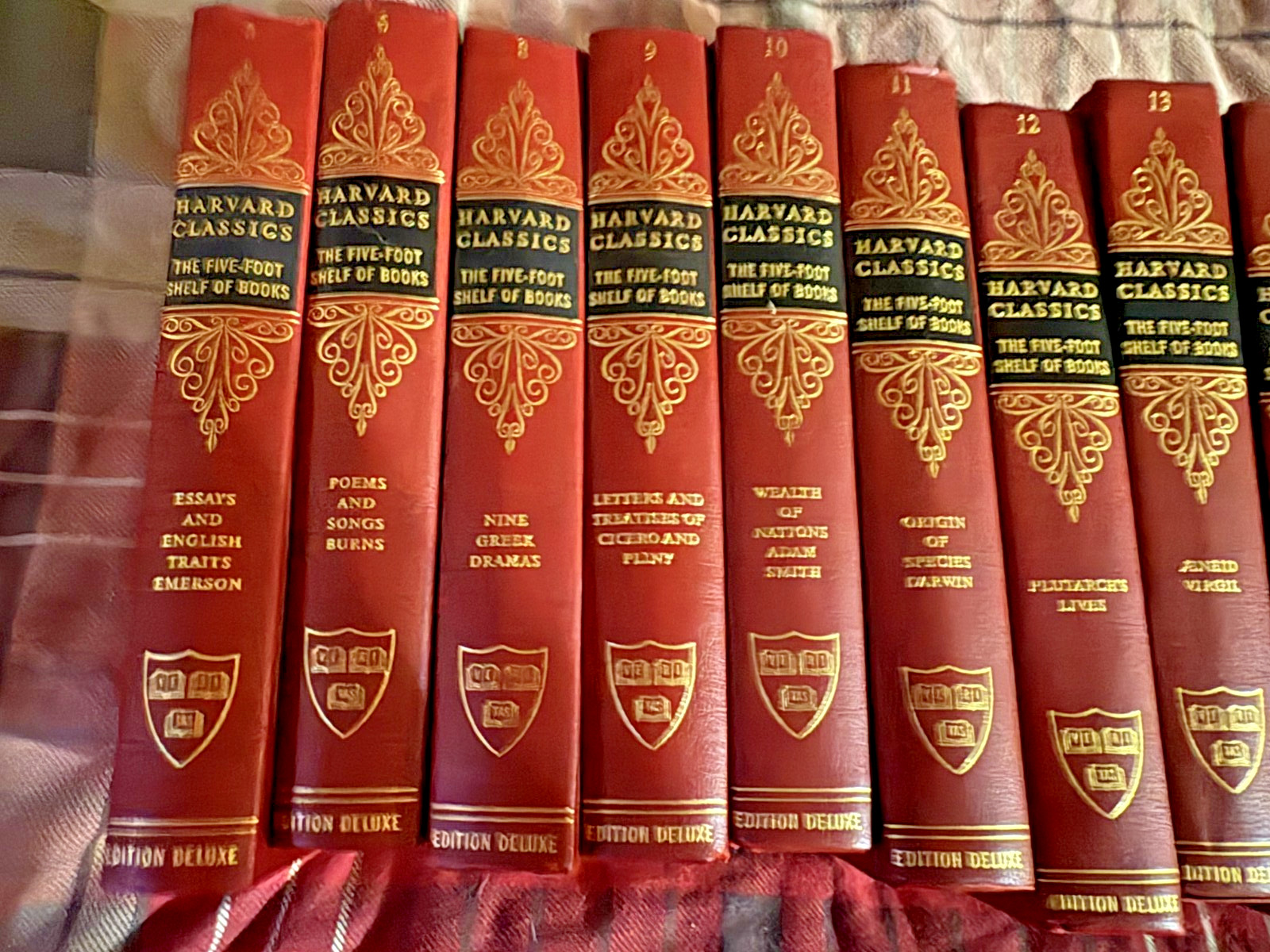 11 volumes of the Harvard Classics 5,6 8-16 red covers gilt 1965 edition VGC