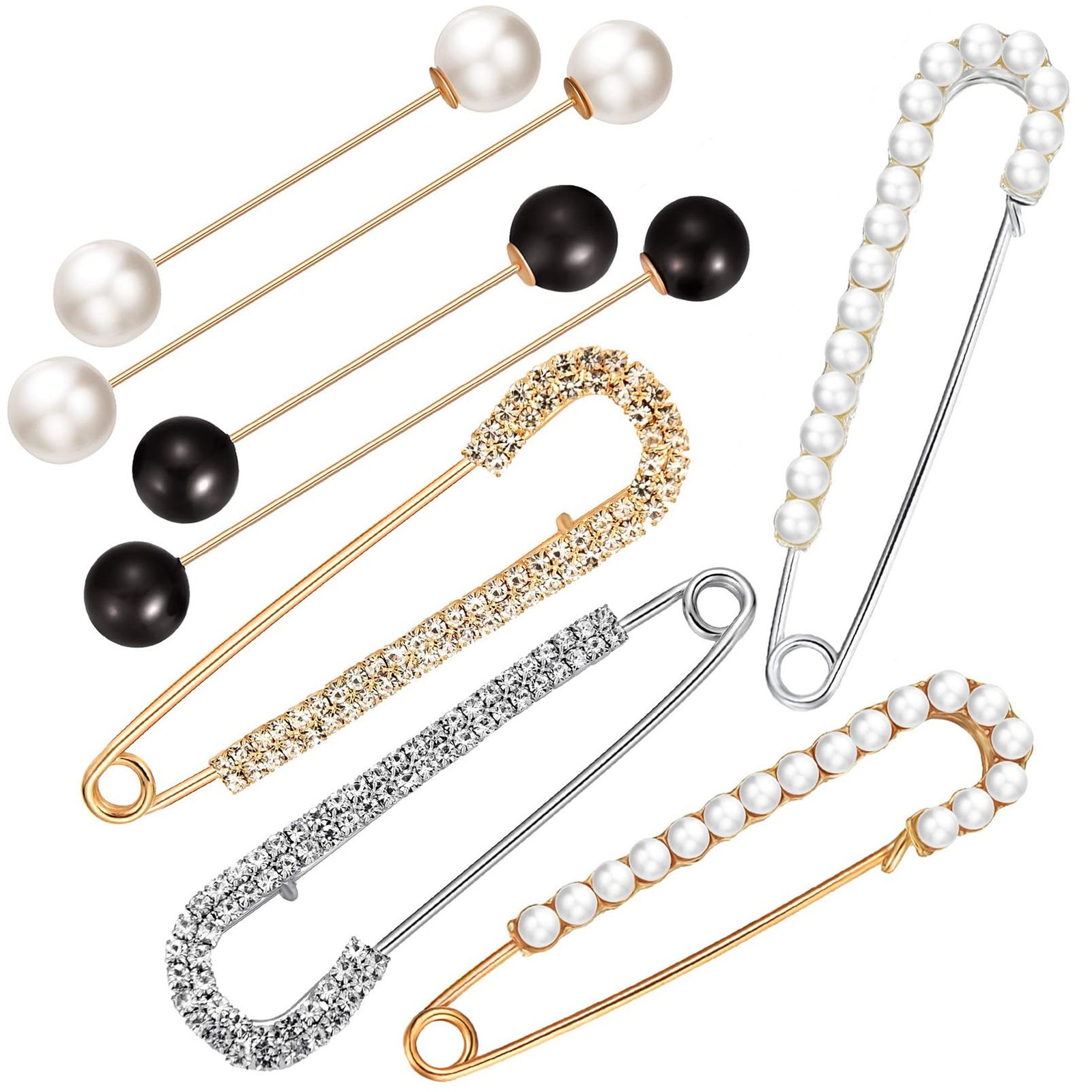 8 Pieces Sweater Shawl Clips 7 cm, 5 7.6 white, black, gold, silver