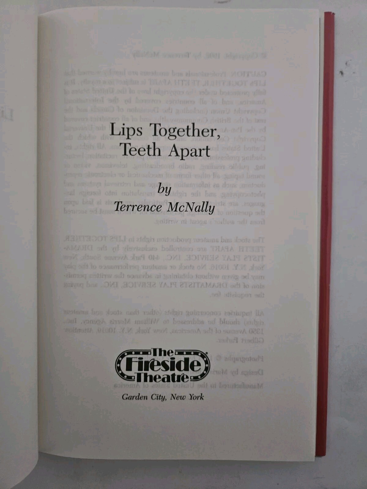 Lips Together, Teeth Apart By Terrence McNally Hardcover Book