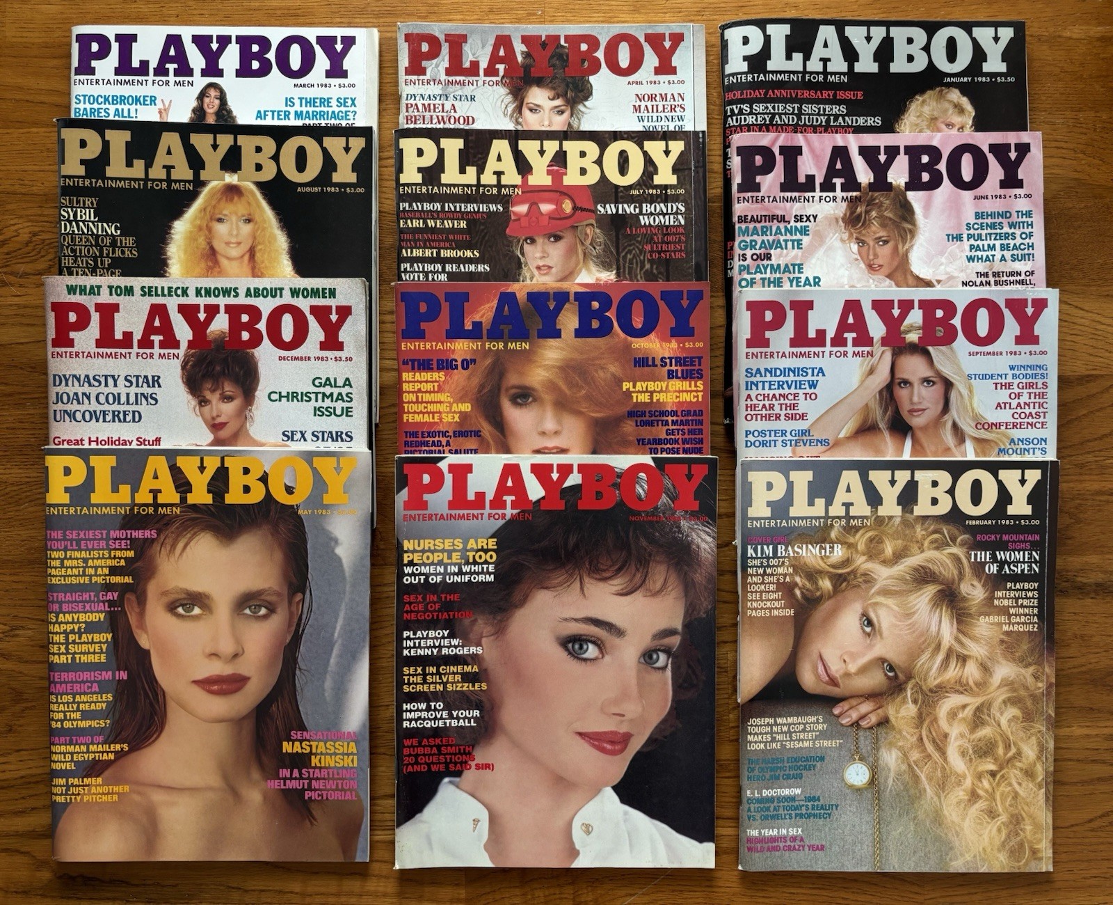 Playboy Magazine Complete Year 1983 – 12 Issues Centerfolds VG-EX Condition