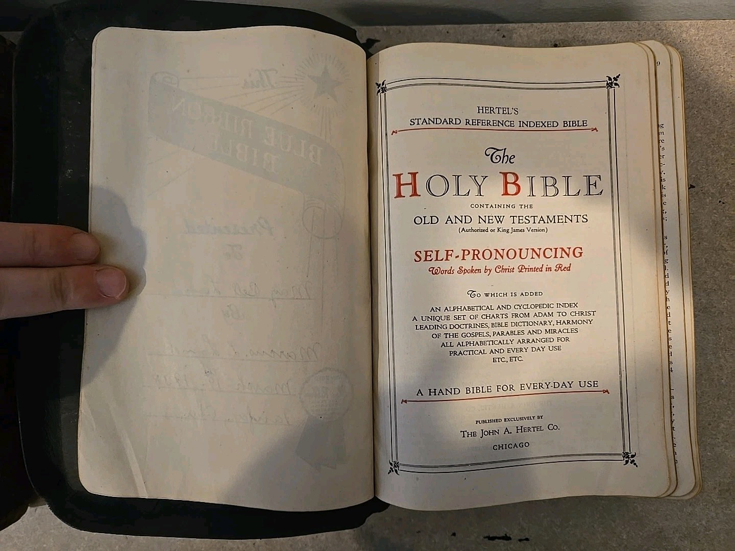 1937 Hertel Cyclopedic Red Letter Indexed Bible Self Pronouncing KJV