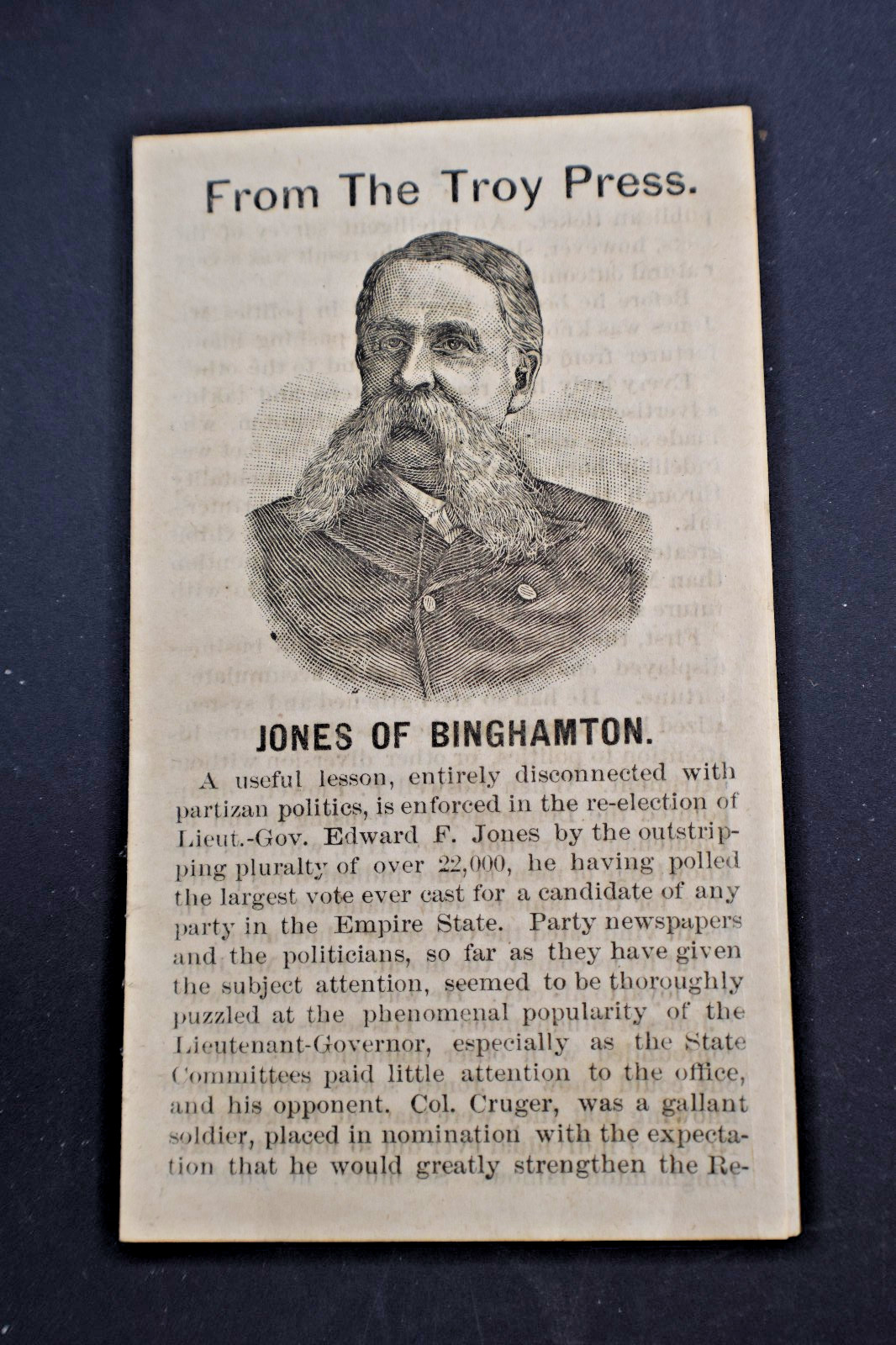 Ca 1891 General Edward F Jones of Binghamton, Lt Gov of NY by Troy Press