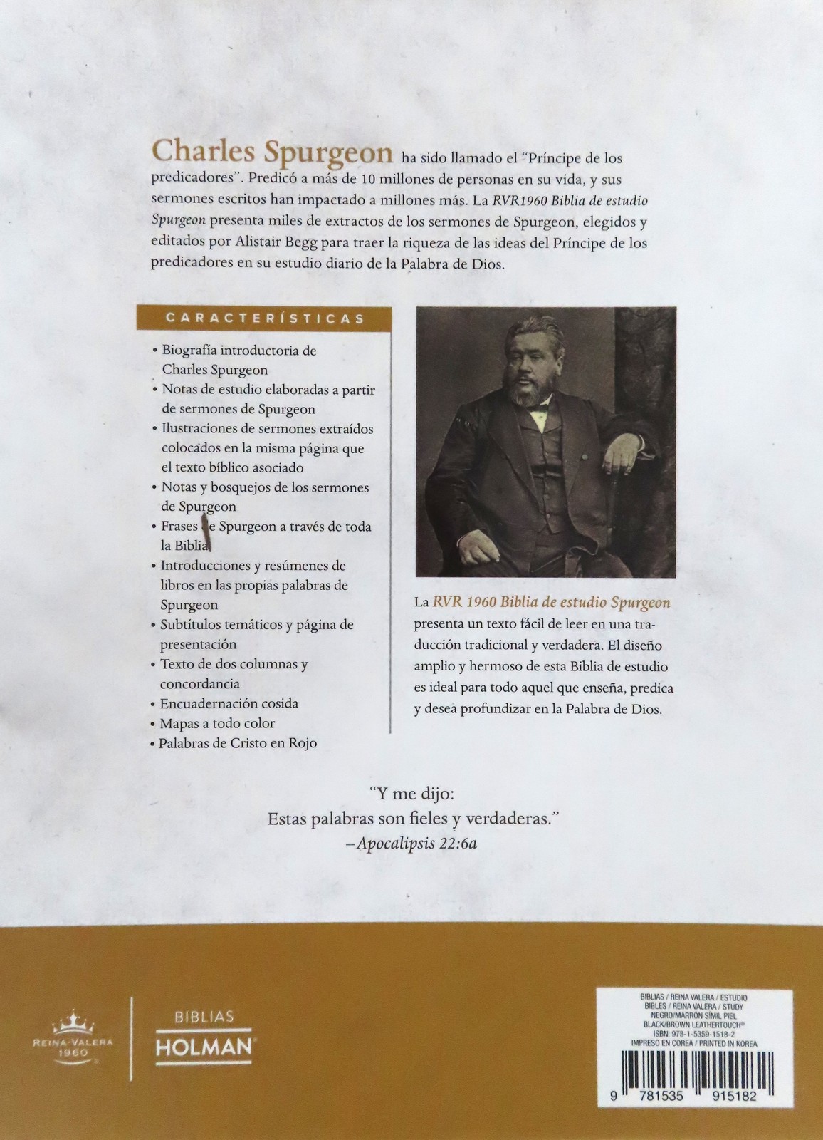 Biblia RVR 1960 de Estudio Spurgeon Marrón Símil Piel Duo Tone