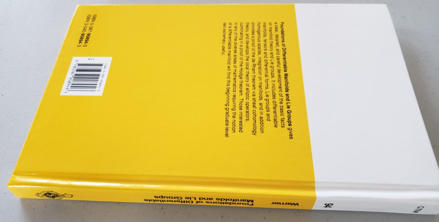 Foundations Differentiable Manifolds Lie Groups Warner Springer GTM 94 NEW NOS