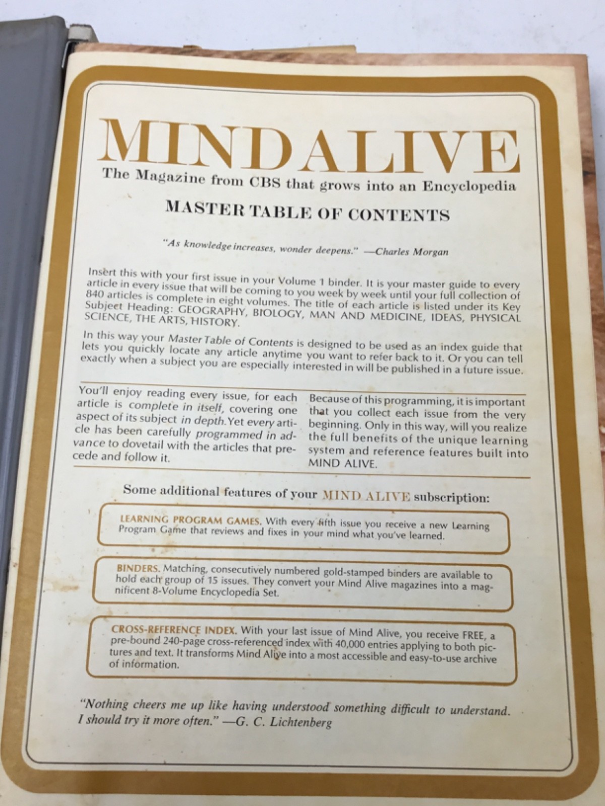 Mind Alive Encyclopedia Complete Set 8 Vol + Index. 1968-70 Binders