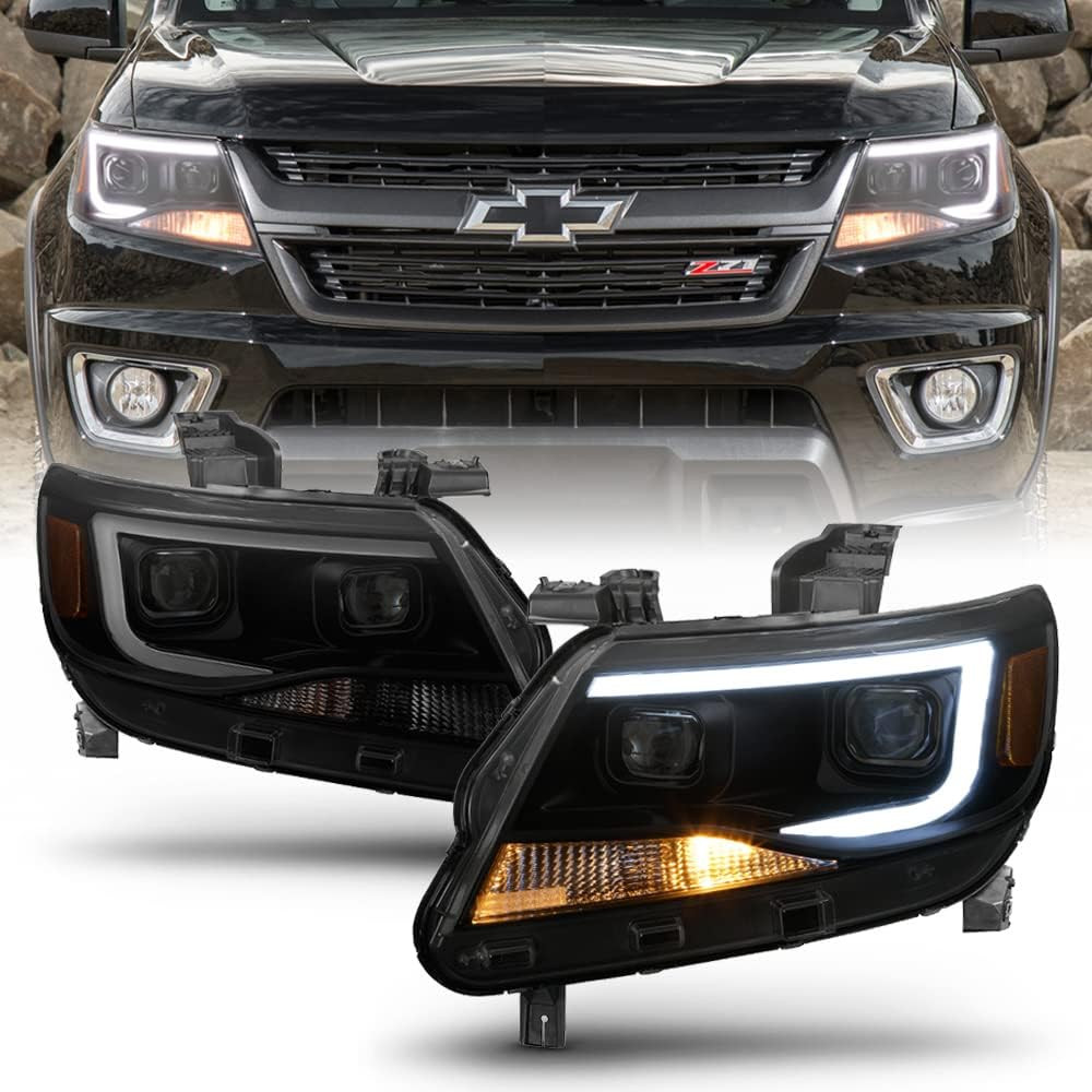 – for 2015-2022 Chevy Colorado Black Housing Smoked Lens LED Tube Dual Projector