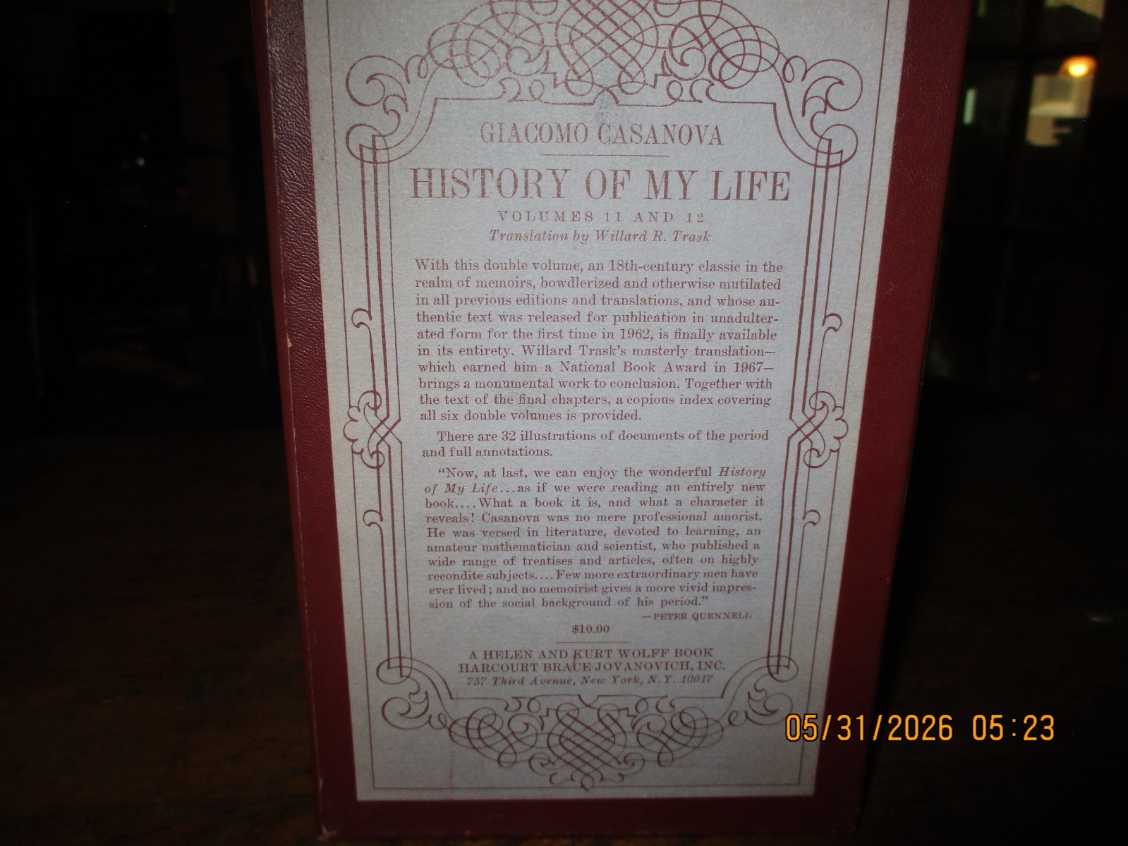 Giacomo Casanova History of My Life Volumes 1-12 (bound in 6.) Slipcased.