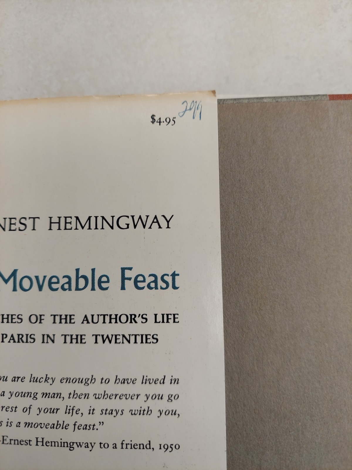 1964 A MOVEABLE FEAST ERNEST HEMINGWAY FIRST EDITION 2ND PRINTING