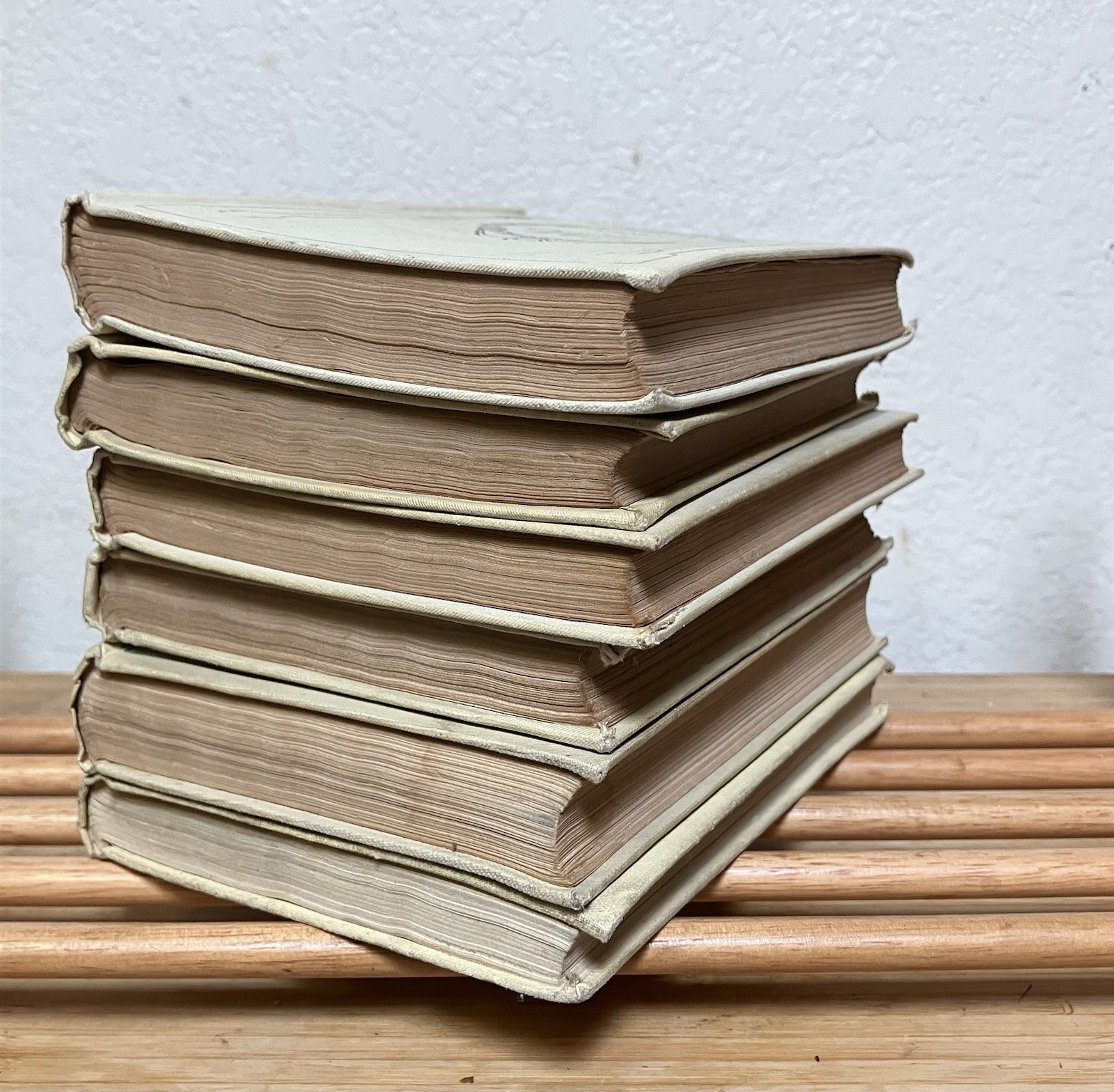 Set of 5 Ivory/Beige/Tan ANTIQUE FRENCH Books COTTAGE CORE Library Decor Staging
