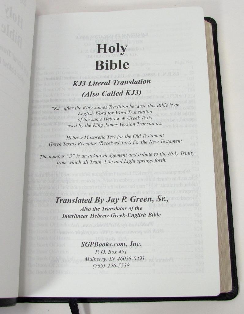Holy Bible KJ3 Literal Translation Genuine Leather First Memorial Edition Green