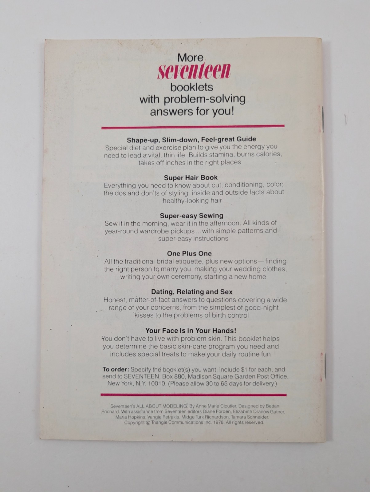 Vtg 1978 Seventeen Magazine Mini Booklet Insert All About Modeling 7.25″ x 5.25″
