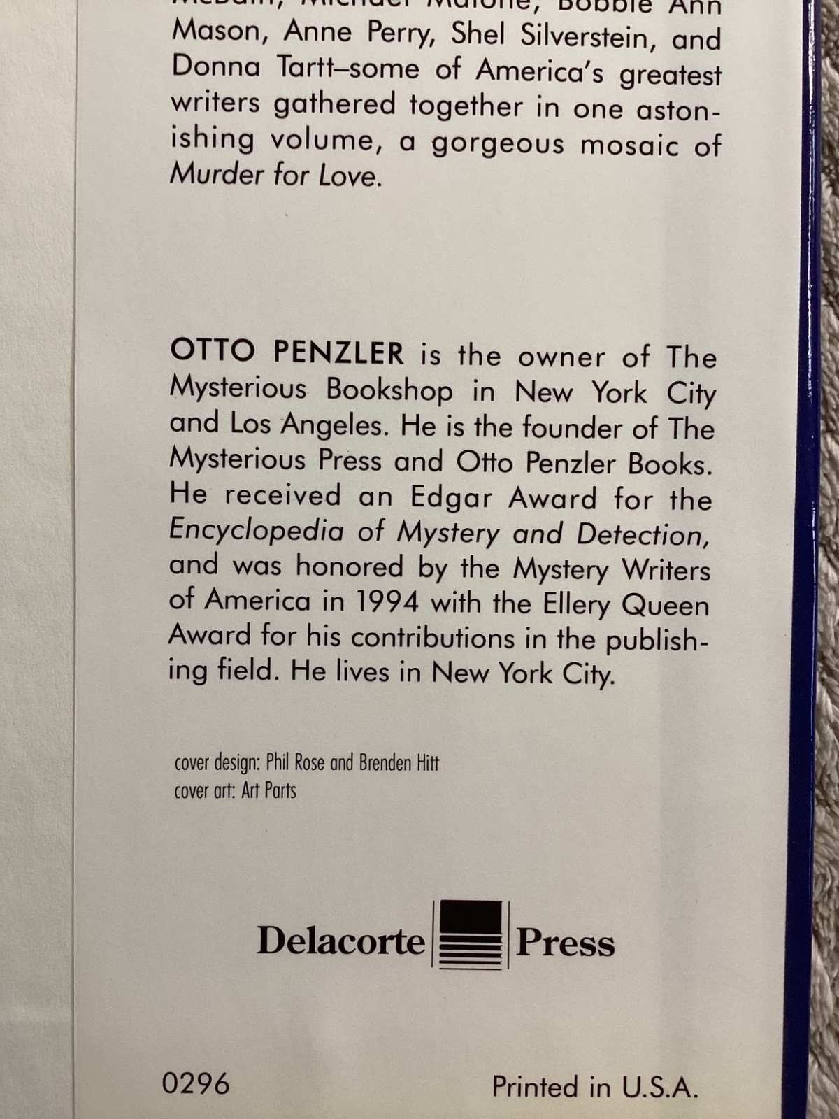 *Signed* Murder for Love Edited by Otto Penzler (1996, First Edition Hardcover)